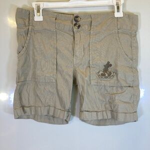 Disney Khaki Shorts Sz 8 Women Mickey Mouse Embroidered Accents Worn Once